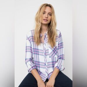 Rails Charli Striped Button Down Blouse - White, Pink, Aqua